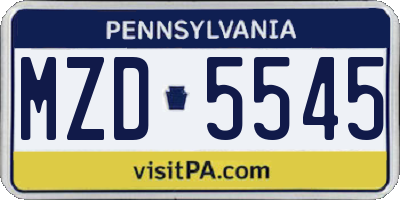 PA license plate MZD5545