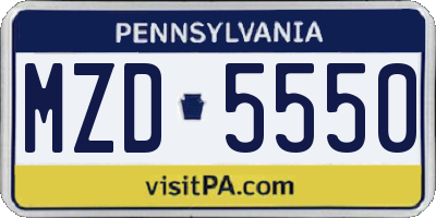 PA license plate MZD5550