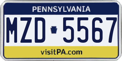 PA license plate MZD5567