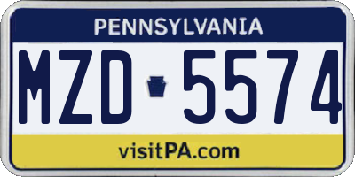 PA license plate MZD5574