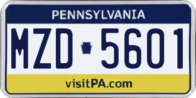 PA license plate MZD5601