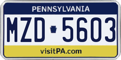 PA license plate MZD5603