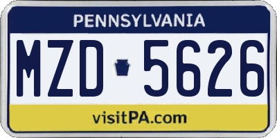 PA license plate MZD5626