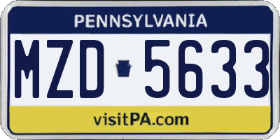 PA license plate MZD5633