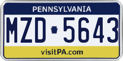 PA license plate MZD5643