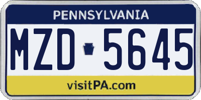 PA license plate MZD5645