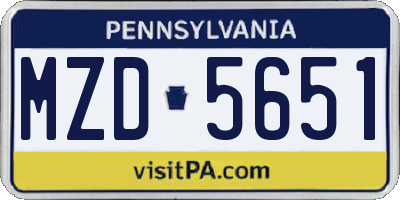 PA license plate MZD5651