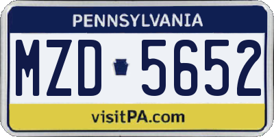 PA license plate MZD5652