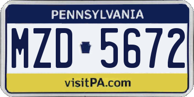 PA license plate MZD5672