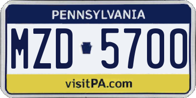 PA license plate MZD5700
