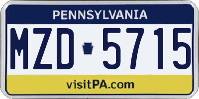 PA license plate MZD5715