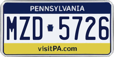 PA license plate MZD5726