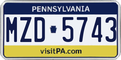 PA license plate MZD5743