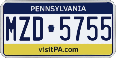 PA license plate MZD5755