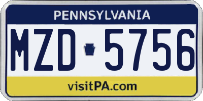 PA license plate MZD5756