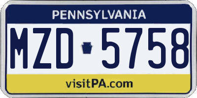 PA license plate MZD5758