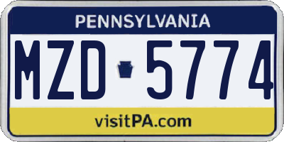 PA license plate MZD5774