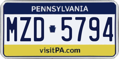 PA license plate MZD5794