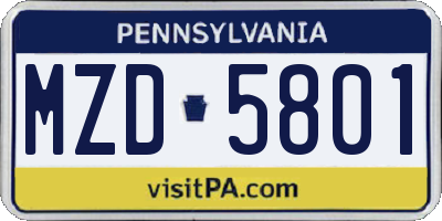 PA license plate MZD5801