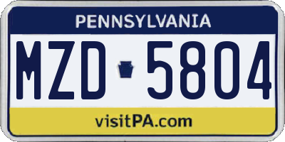 PA license plate MZD5804