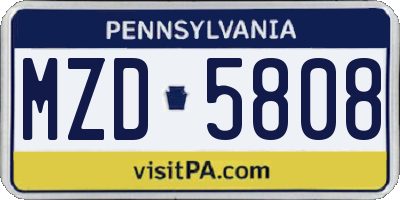 PA license plate MZD5808