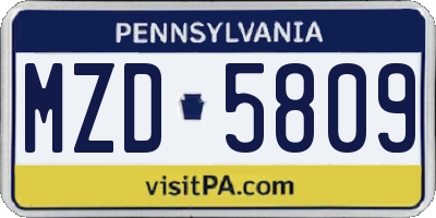 PA license plate MZD5809