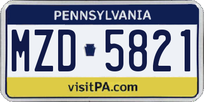 PA license plate MZD5821