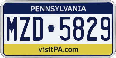PA license plate MZD5829