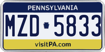PA license plate MZD5833