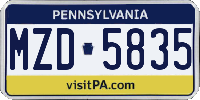 PA license plate MZD5835