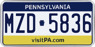 PA license plate MZD5836