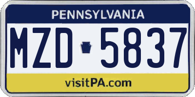 PA license plate MZD5837