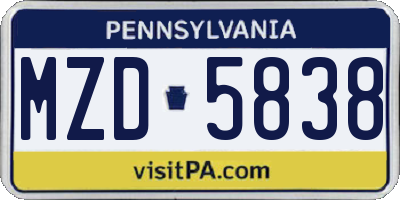 PA license plate MZD5838