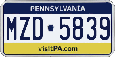 PA license plate MZD5839
