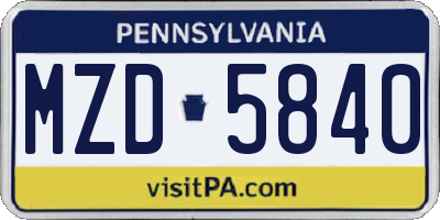 PA license plate MZD5840