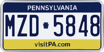 PA license plate MZD5848
