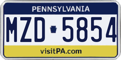 PA license plate MZD5854