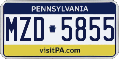 PA license plate MZD5855