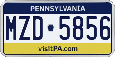 PA license plate MZD5856