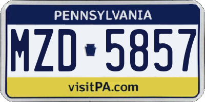 PA license plate MZD5857