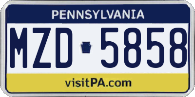 PA license plate MZD5858