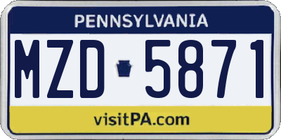 PA license plate MZD5871