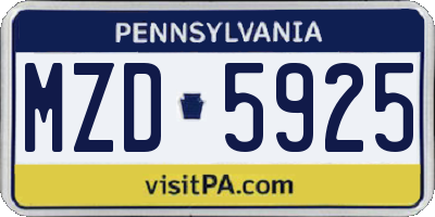 PA license plate MZD5925