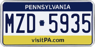 PA license plate MZD5935