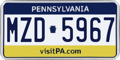 PA license plate MZD5967
