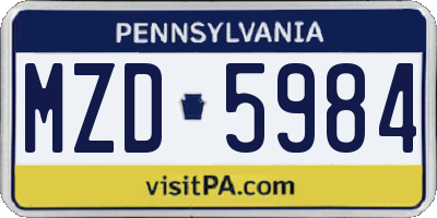 PA license plate MZD5984