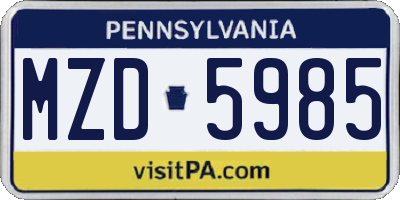 PA license plate MZD5985