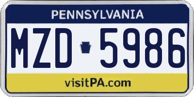 PA license plate MZD5986