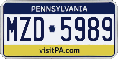 PA license plate MZD5989