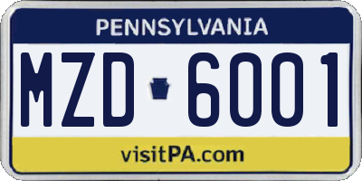 PA license plate MZD6001